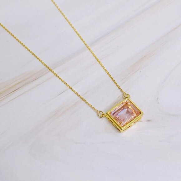Elena Square Pendant Necklace - Choose Your Color - Pink Clear or Blue - Picture 3 of 4